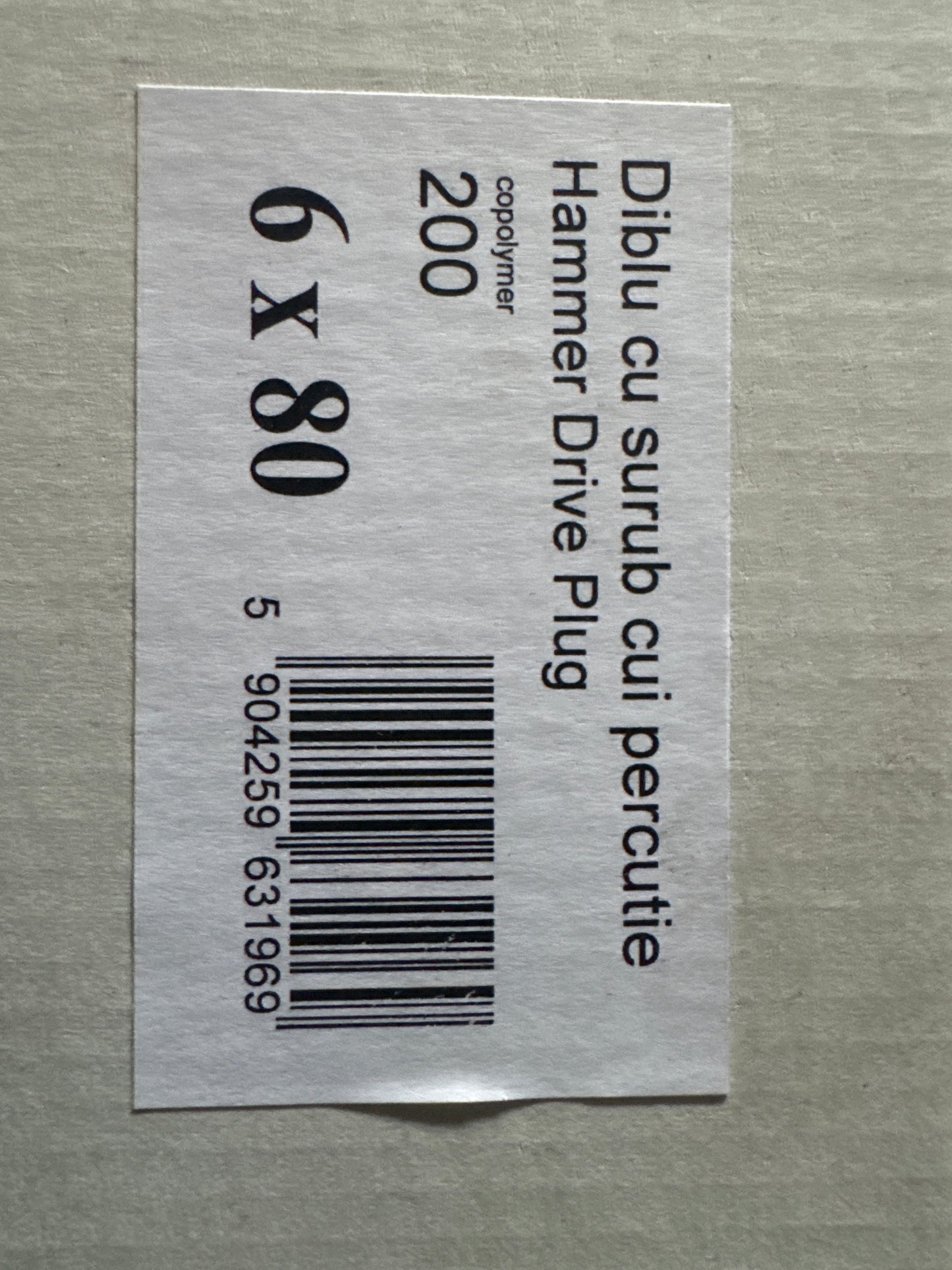 Diblu cu surub cui percutie hammer drive plug 6*80 ( 200 buc )