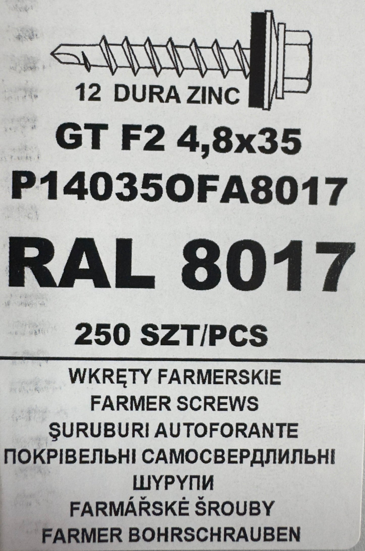 Set 250 Șuruburi autoforante pentru țiglă metalică/tablă GT F2 4,8×35 P140350FA8017 RAL 8017
