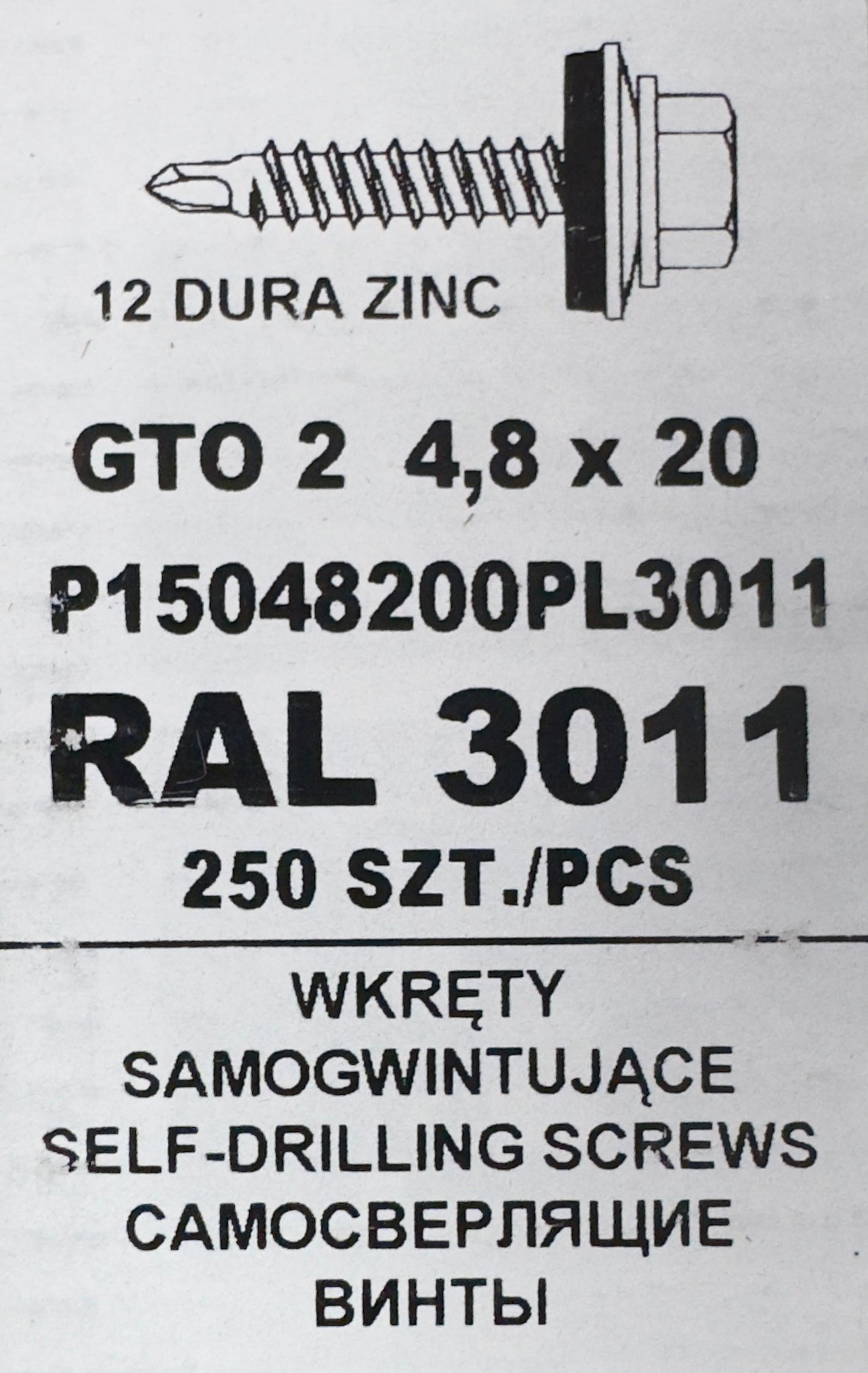 Set 250 Șuruburi autoforante pentru țiglă metalică/tablă GTO 2 4,8x20 P15048200PL3011 RAL 3011