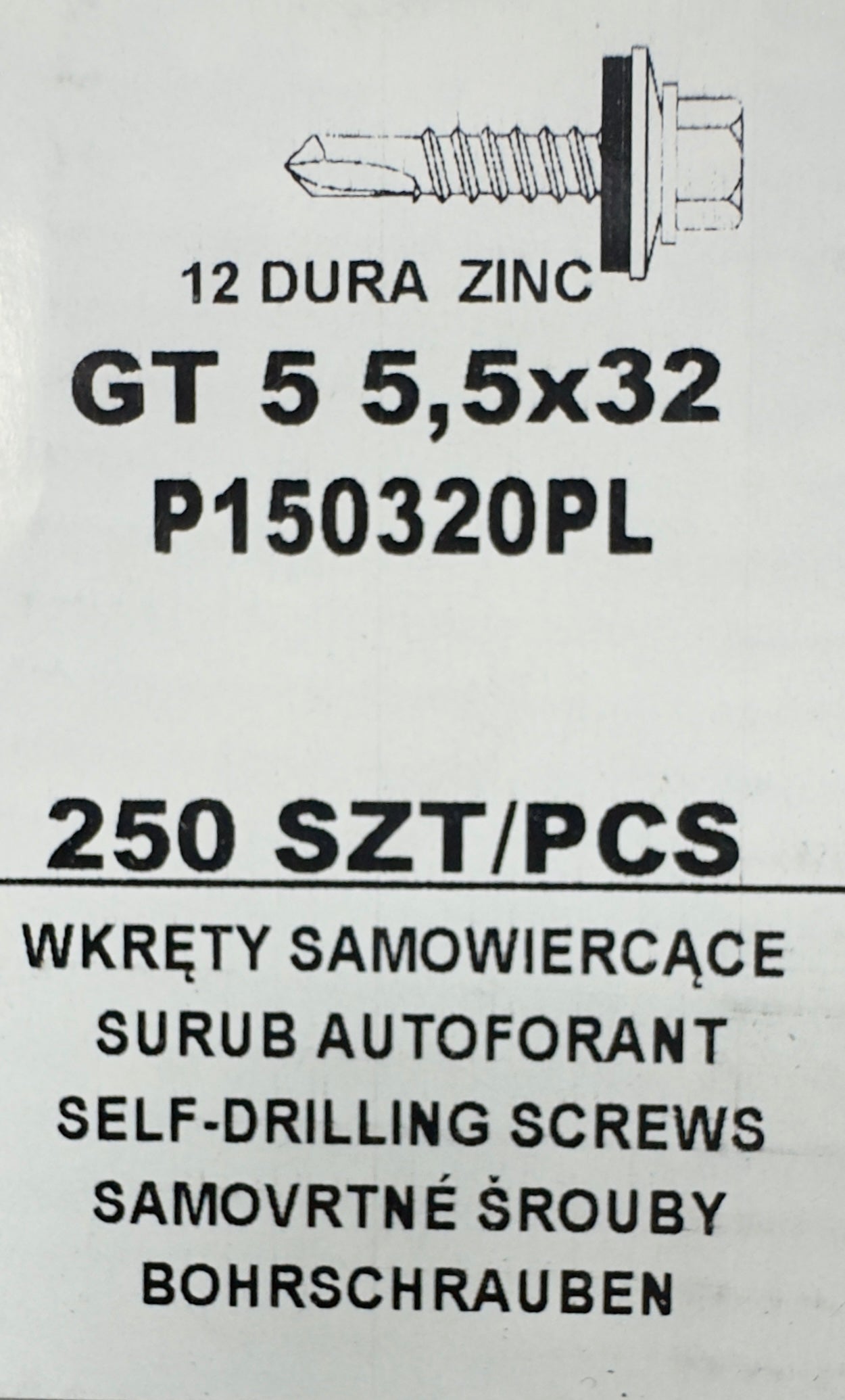 Set 250 Șuruburi autoforante pentru țiglă metalică/tablă GT 5 5,5x32 P150320PL placat zinc