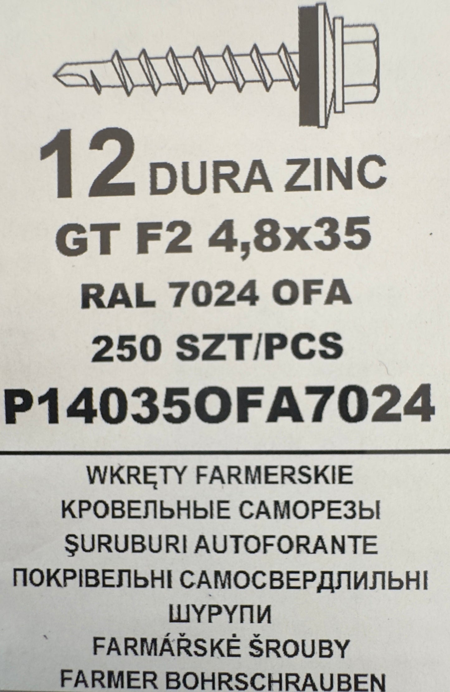 Set 250 Șuruburi autoforante pentru țiglă metalică/tablă GT F2 4,8×35 RAL 7024 OFA P140350FA7024