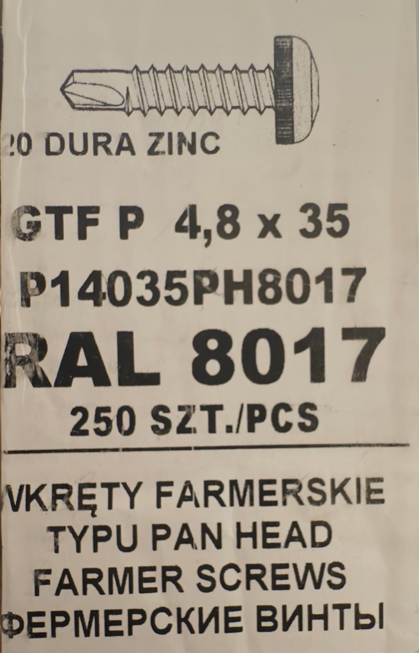 Set 250 Șuruburi autoforante pentru țiglă metalică/tablă GTF P 4,8 × 35 P14035PH8017 RAL 8017