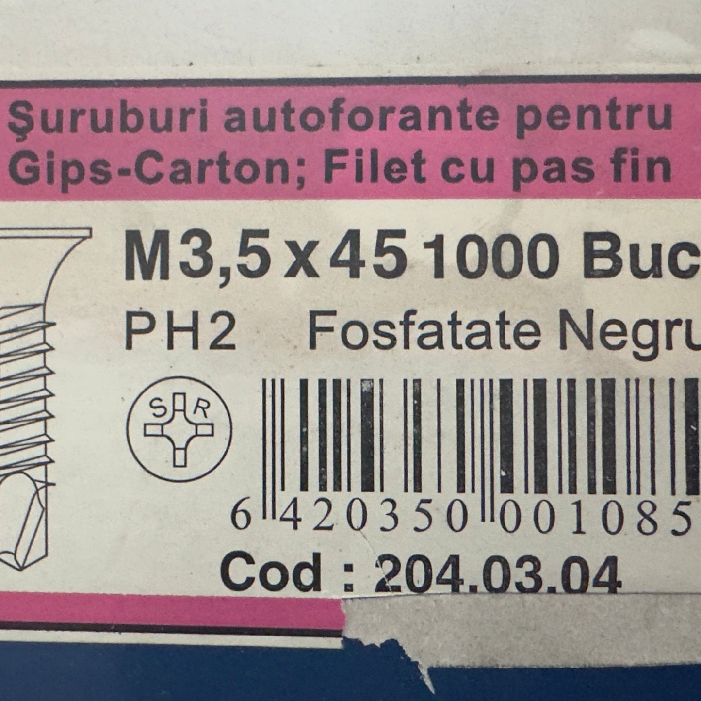 Suruburi autoforante pentru Gips-Carton; Filet cu pas fin M 3,5 x45. (1000 buc.)