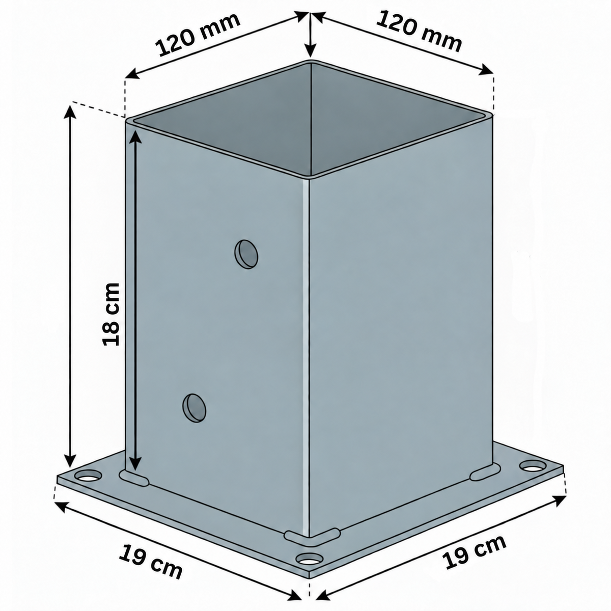 Suport metalic pentru stâlp din lemn 120 × 120/180 mm