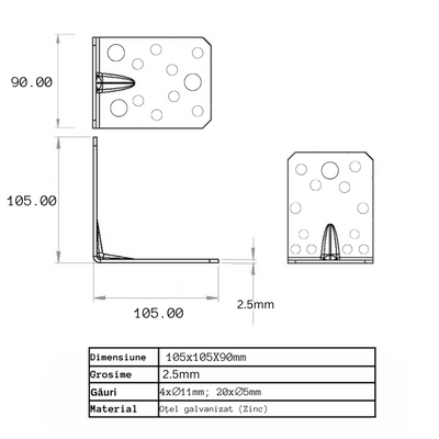 VINCLU 90 grade 105mm (grosime 2.5 mm )
