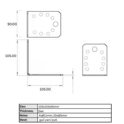 Vinclu Simplu 90 grade 105x105x90mm (grosime 2mm )