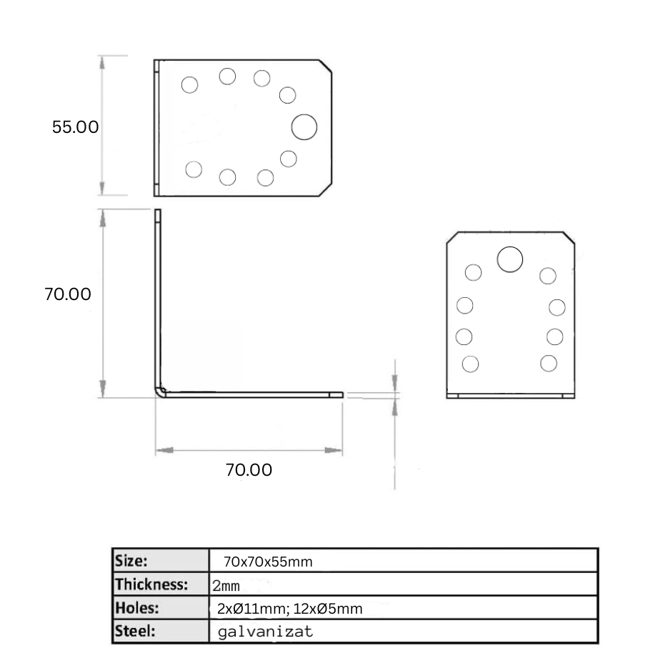 Vinclu Simplu 90 grade 70x70x55mm (grosime 2mm )