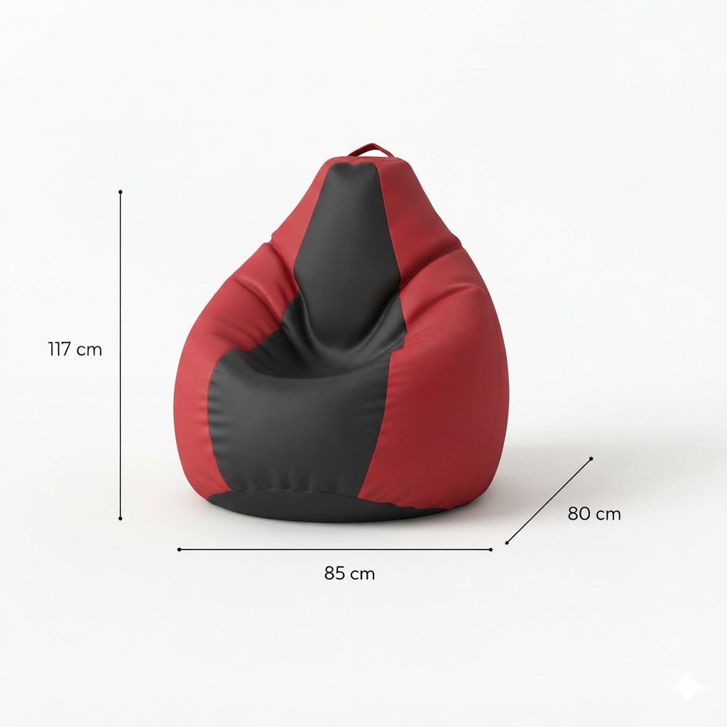 Fotoliu puf, tip pară, rosu și negru, umplut cu perle din polistiren, utilizabil în interior/exterior, husă detașabilă, Bean Bag Annadu