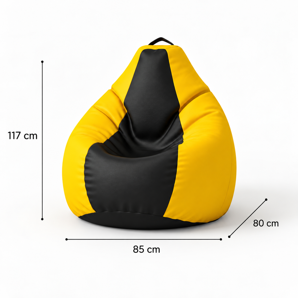 Fotoliu puf, tip pară, galben și negru, umplut cu perle din polistiren, utilizabil în interior/exterior, husă detașabilă, Bean Bag Annadu