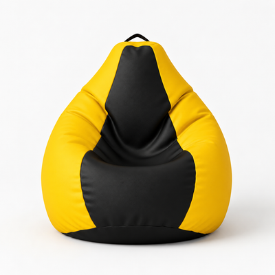 Fotoliu puf, tip pară, galben și negru, umplut cu perle din polistiren, utilizabil în interior/exterior, husă detașabilă, Bean Bag Annadu