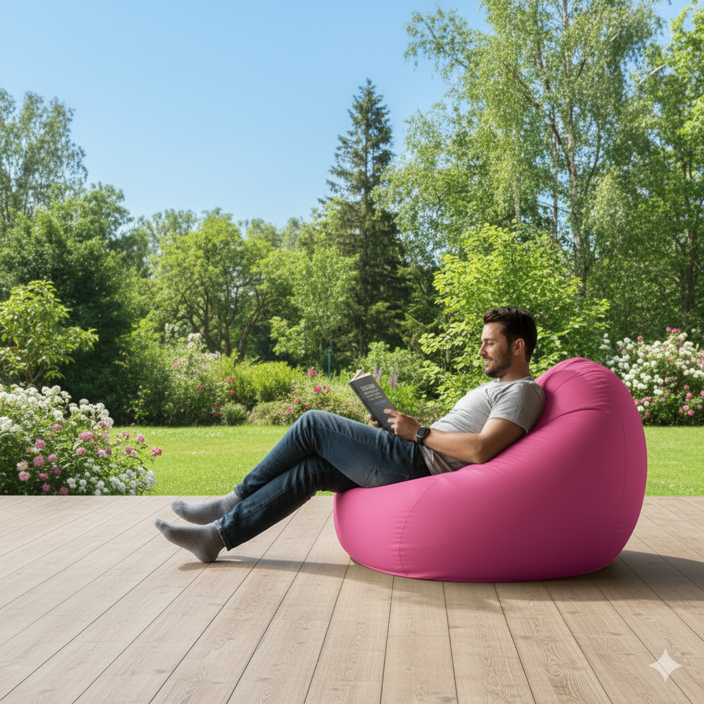 Fotoliu puf, tip pară, Roz, umplut cu perle din polistiren, utilizabil în interior/exterior, husă detașabilă, Bean Bag Montana