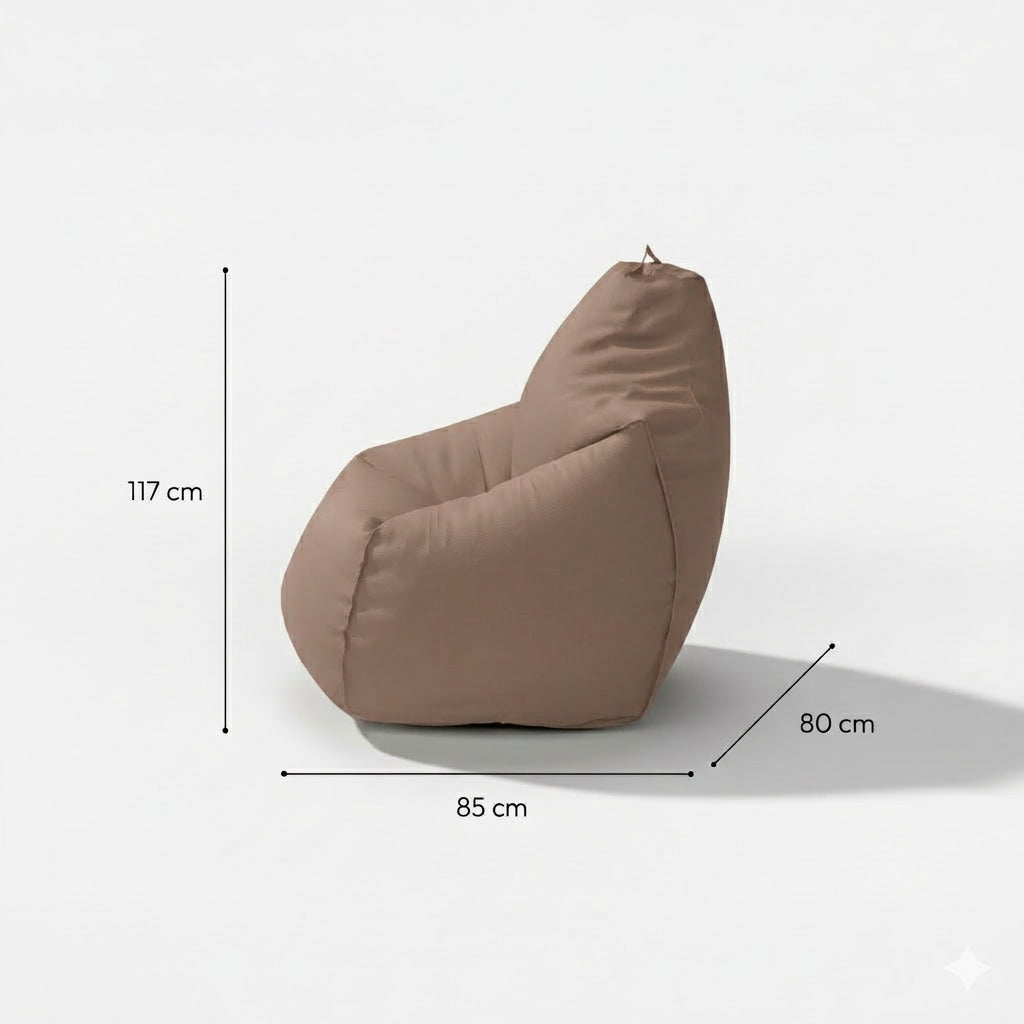 Fotoliu puf, tip pară, maro deschis, umplut cu perle din polistiren, utilizabil în interior/exterior, husă detașabilă, Bean Bag