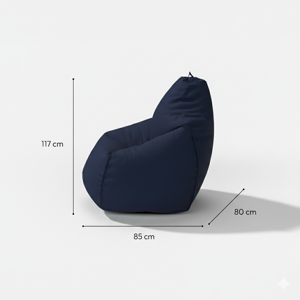 Fotoliu puf, tip pară, albastru închis, umplut cu perle din polistiren, utilizabil în interior/exterior, husă detașabilă, Bean Bag Montana