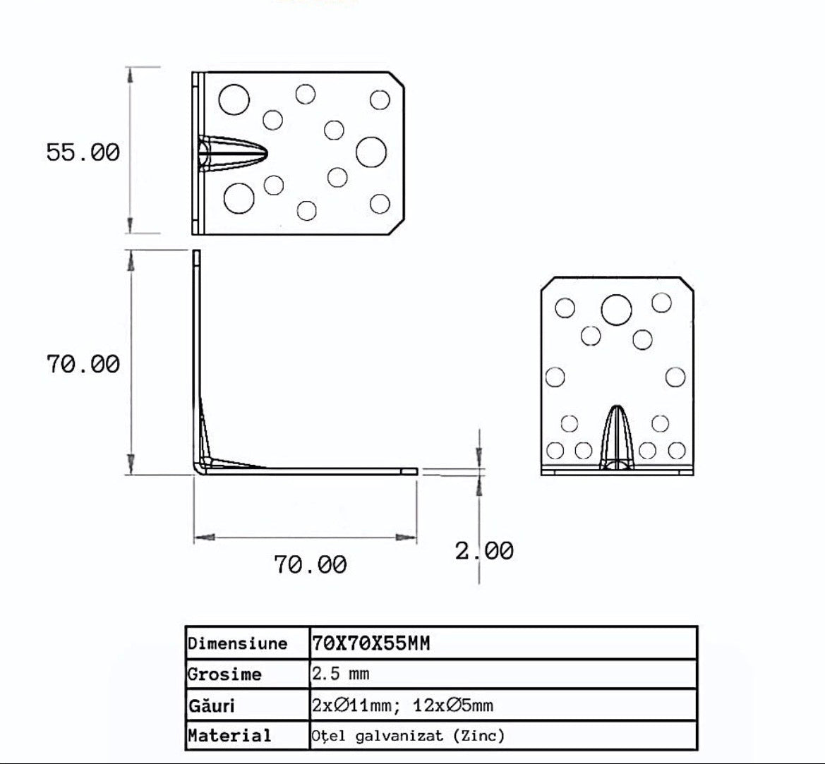 Vinclu 90 grade 70x70x55mm (grosime 2.5 mm )
