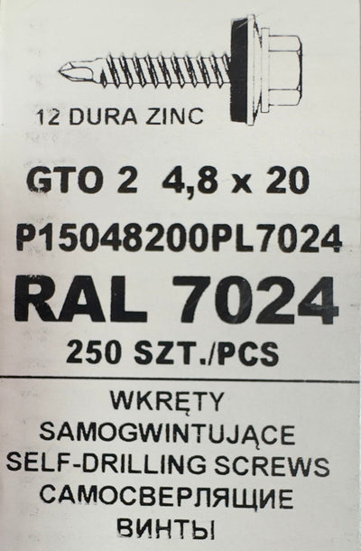 Set 250 Suruburi autoforante pentru tabla GTO 2 4,8x20 P15048200PL7024 RAL 7024