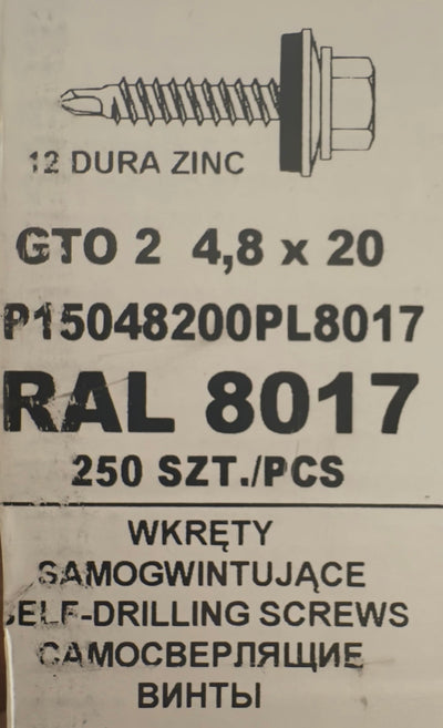 Set 250 Șuruburi autoforante pentru țiglă metalică/tablă GTO 2 4,8 × 20 P15048200PL8017 RAL 8017