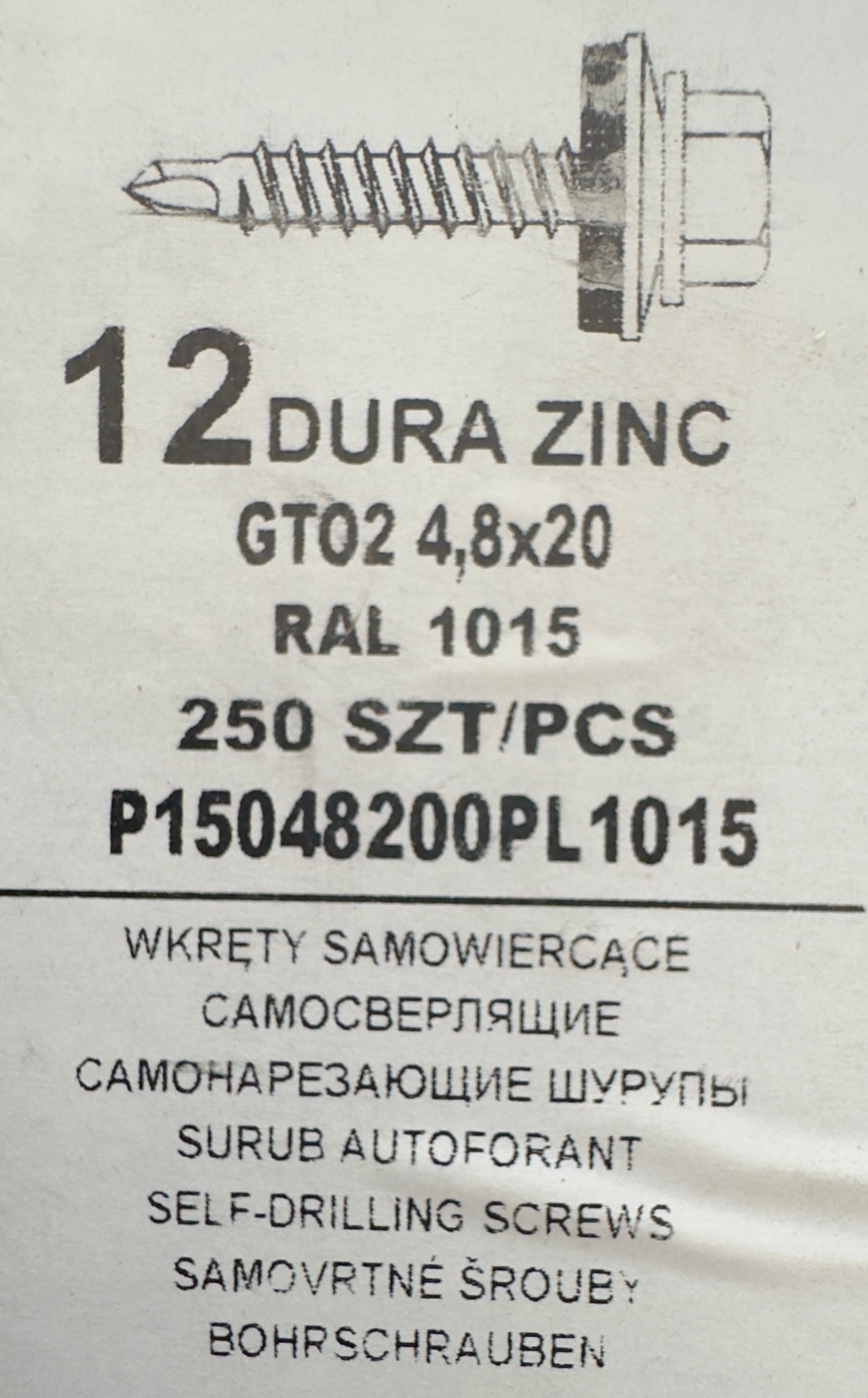 Set 250 Șuruburi autoforante pentru țiglă metalică/tablă GT02 4,8x20 RAL 1015 250 SZT/PCS P15048200PL1015