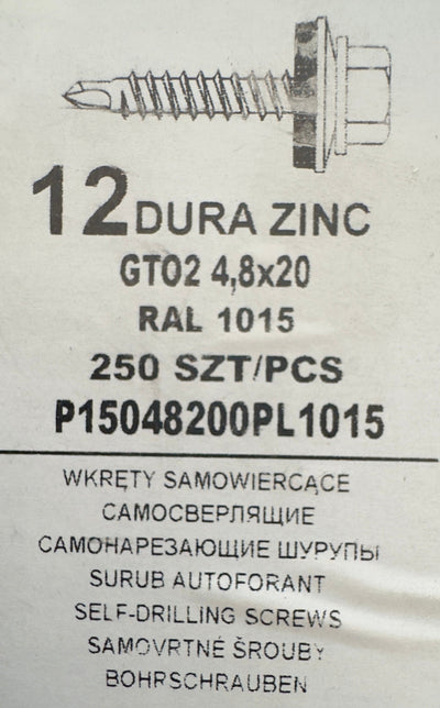 Set 250 Șuruburi autoforante pentru țiglă metalică/tablă GT02 4,8x20 RAL 1015 250 SZT/PCS P15048200PL1015