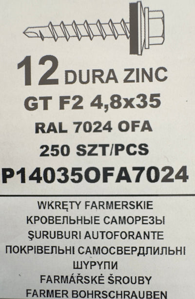 Set 250 Șuruburi autoforante pentru țiglă metalică/tablă GT F2 4,8×35 RAL 7024 OFA  P140350FA7024