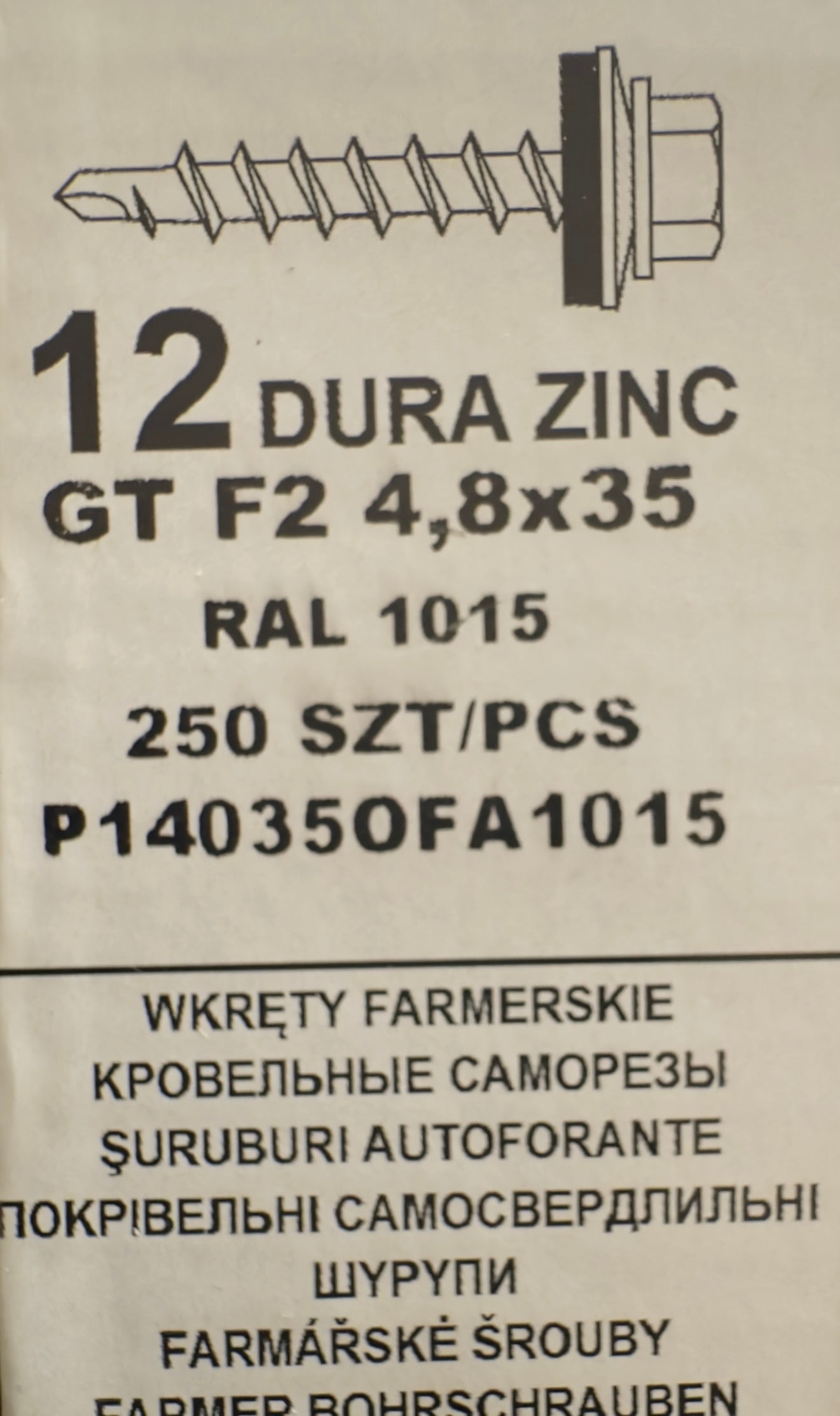 Set 250 Șuruburi autoforante pentru țiglă metalică/tablă GT F2 4,8×35 RAL 1015  P140350FA1015