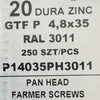 Set 250 Șuruburi autoforante pentru țiglă metalică/tablă GTF P 4,8×35 RAL 3011  P14035PH3011