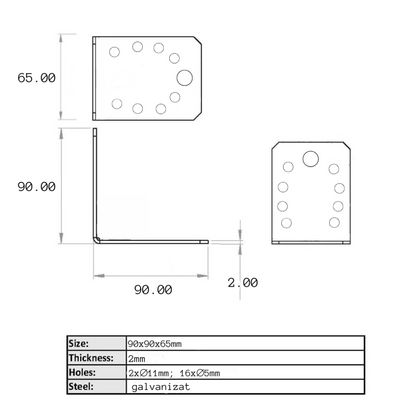 Vinclu Simplu 90 grade 90mm (90x90x65 mm)  (grosime 2mm )