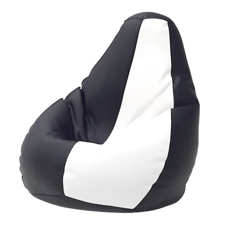 Fotoliu puf, tip pară, alb și negru, umplut cu perle din polistiren, utilizabil în interior/exterior, husă detașabilă, Bean Bag Montana