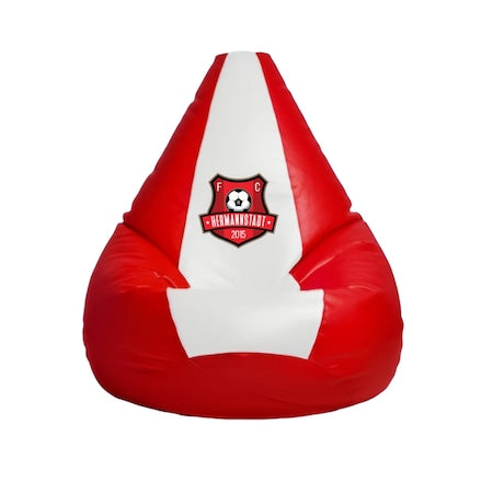 Fotoliu puf, tip pară, alb și roșu, Herrmannstadt Club limited Edition, umplut cu perle din polistiren, utilizabil în interior/exterior, husă detașabilă, Bean Bag Montana