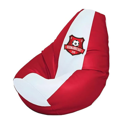 Fotoliu puf, tip pară, alb și roșu, Herrmannstadt Club limited Edition, umplut cu perle din polistiren, utilizabil în interior/exterior, husă detașabilă, Bean Bag Montana