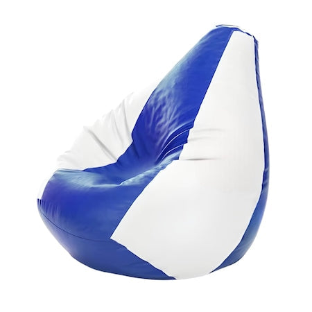 Fotoliu puf, tip pară, alb și albastru, umplut cu perle din polistiren, utilizabil în interior/exterior, husă detașabilă, Bean Bag Montana