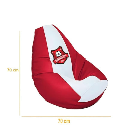 Fotoliu puf, tip pară, alb și roșu, Herrmannstadt Club limited Edition, umplut cu perle din polistiren, utilizabil în interior/exterior, husă detașabilă, Bean Bag Montana