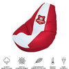 Fotoliu puf, tip pară, alb și roșu, Herrmannstadt Club limited Edition, umplut cu perle din polistiren, utilizabil în interior/exterior, husă detașabilă, Bean Bag Montana
