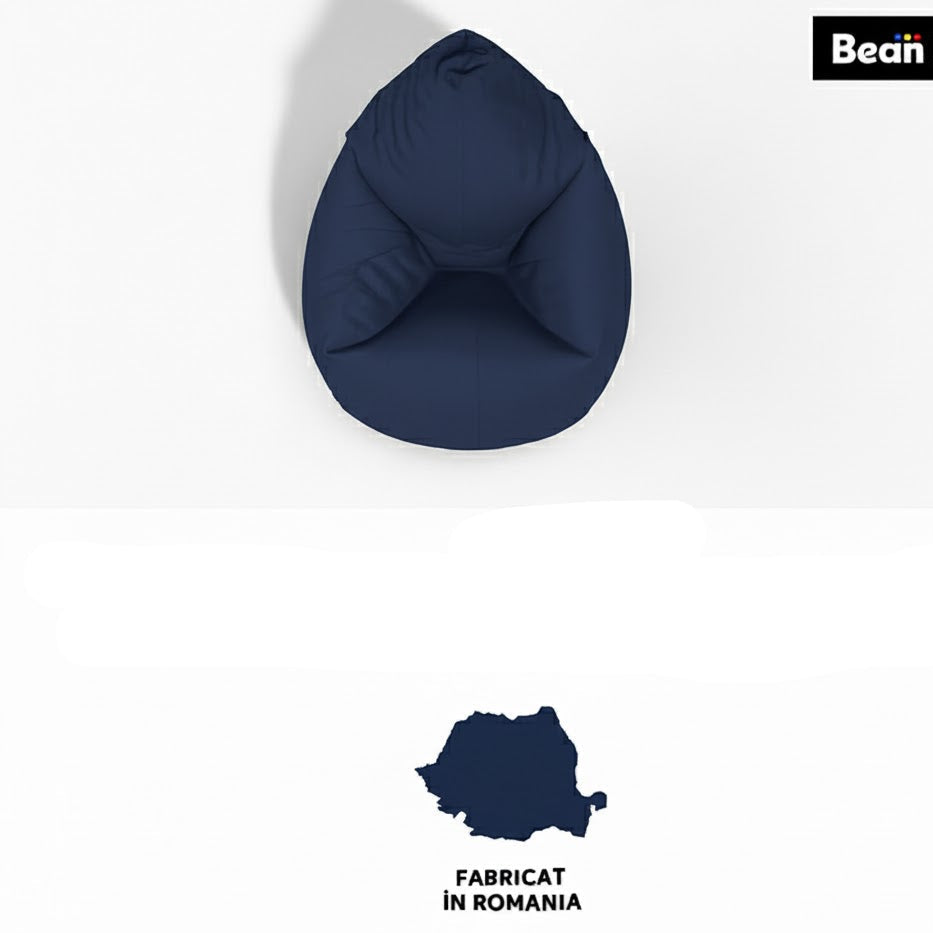 Fotoliu puf, tip pară, albastru închis, umplut cu perle din polistiren, utilizabil în interior/exterior, husă detașabilă, Bean Bag Montana