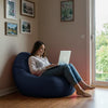 Fotoliu puf, tip pară, albastru închis, umplut cu perle din polistiren, utilizabil în interior/exterior, husă detașabilă, Bean Bag Montana