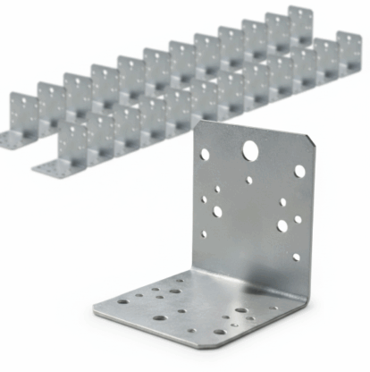 Set 50 simplu coltar perforat pentru lemn vinclu, 90 grade, zincat, 105 x 105 x 90 mm 𝗚𝗿𝗼𝘀𝗶𝗺𝗲 𝟮𝗺𝗺