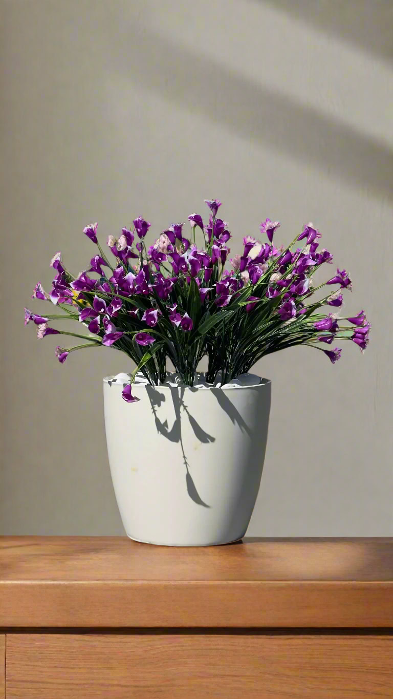 buchet de cale artificiale flori din plastic roze vibrant pentru decor interior/exterior, cu flori, ghiveci și piatră