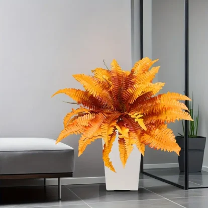 1 plantă artificială mare, realistă, de ferigă Boston – culori de toamnă (portocaliu-galben